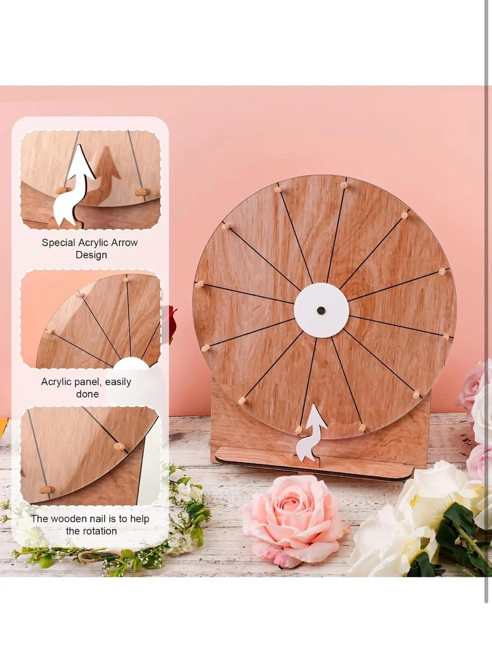 New Open Box 11.4 Inch Wedding Game Spinning Wheel Wooden Prize Tabletop Spinner